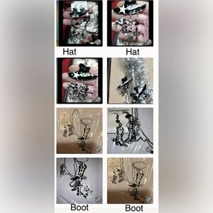 Black&Silver COWGIRL STARHAT or COWBOY BOOT w/CHARMs Necklace EARRING VINTAGE NW